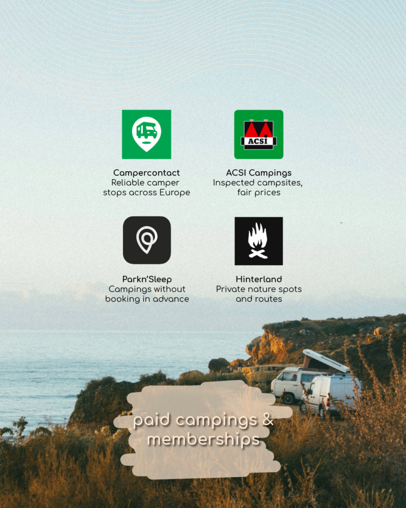 Useful app for camper travel paid campings and memberships